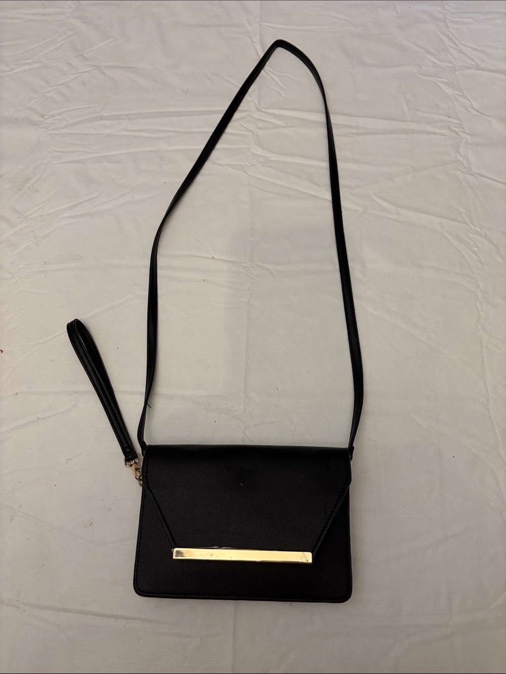 Black Women's Crossbody Bag with Gold Accent